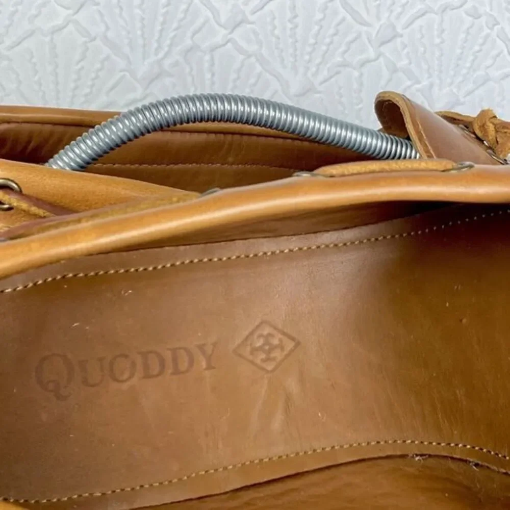 Quoddy Tan Leather Moc Toe Slip-On Boat Shoes